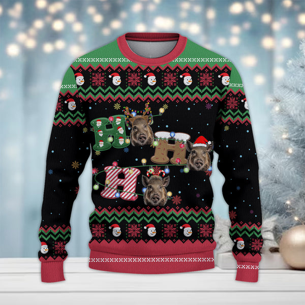 Maxcorners Boar Hunting Merry Christmas All Over Print Sweater