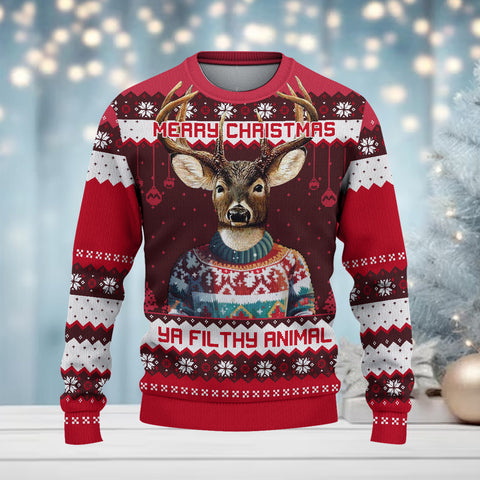 Maxcorners Deer Hunting Merry Christmas Ya Filthy Animal All Over Print Sweater