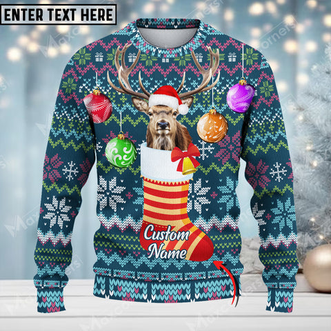 Maxcorners Elk Hunting Sock Merry Christmas Custom Name All Over Print Sweater