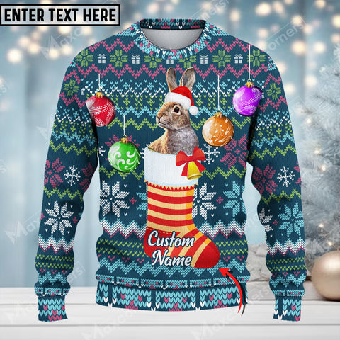 Maxcorners Rabbit Hunting Sock Merry Christmas Custom Name All Over Print Sweater