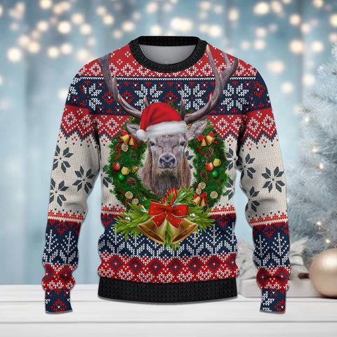 Maxcorners Elk Hunting Bell Merry Christmas All Over Print Sweater