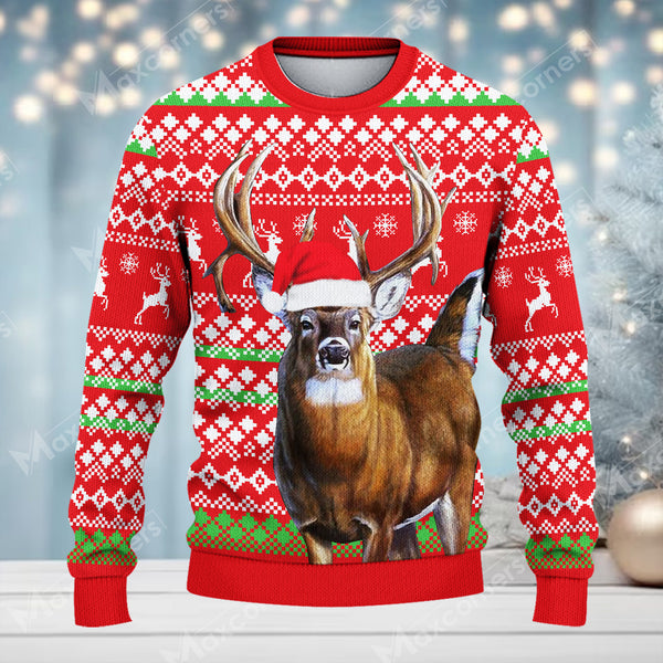 Maxcorners Hunting Santa Claus Red Color (Multi Animal Options) All Over Print Sweater