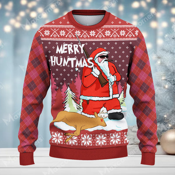Maxcorners Hunting Deer Merry Huntmas All Over Print Sweater (Multicolor Options)