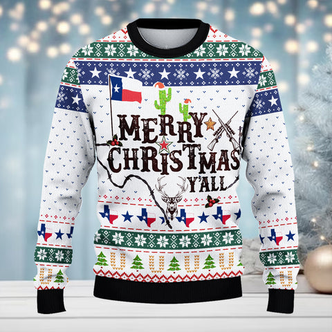 Maxcorners Deer Hunting Merry Christmas Y’all Texas All Over Print Sweater