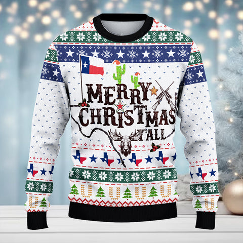 Maxcorners Moose Hunting Merry Christmas Y’all Texas All Over Print Sweater