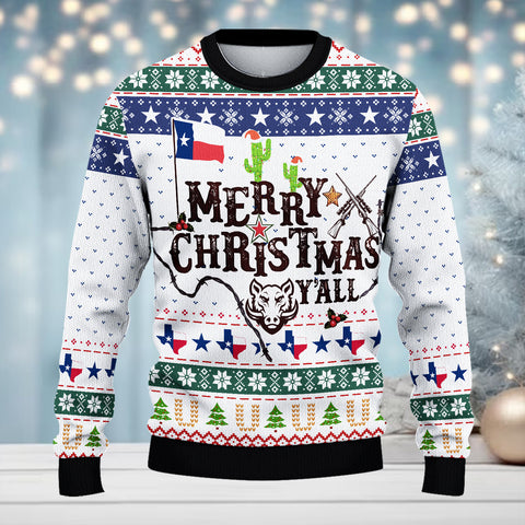Maxcorners Boar Hunting Merry Christmas Y’all Texas All Over Print Sweater