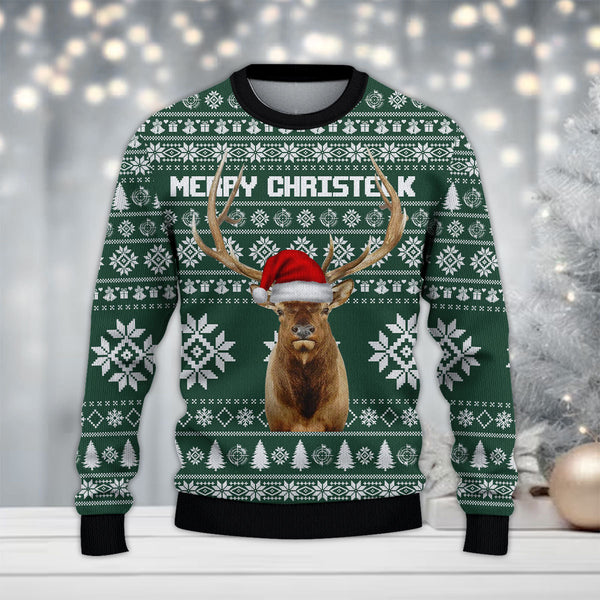 Maxcorners Hunting (Multi Animal Options) Green Merry Christmas All Over Print Sweater