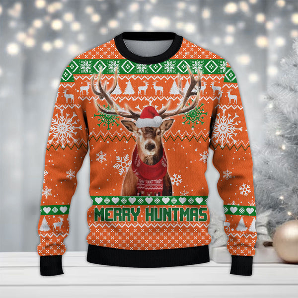 Maxcorners Hunting Deer Merry Huntmas All Over Print Sweater (Multicolor Options)