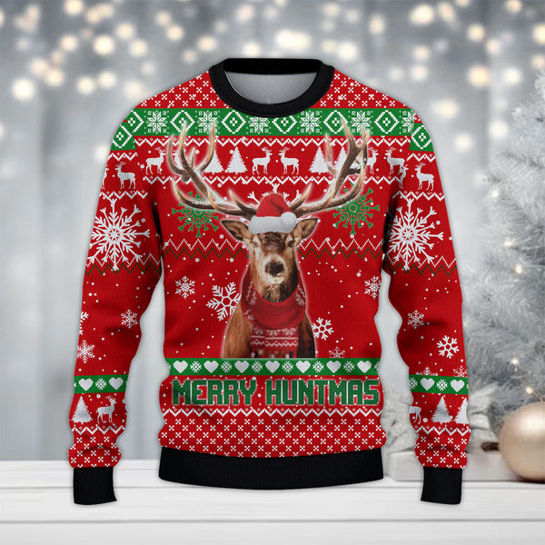 Maxcorners Hunting Deer Merry Huntmas All Over Print Sweater (Multicolor Options)