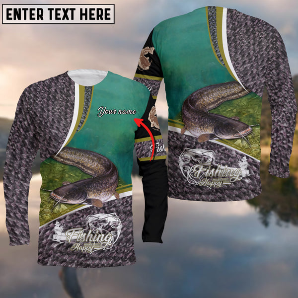 Maxcorners Customize Name Fishing Catfish Makes Me Happy 3D Shirts