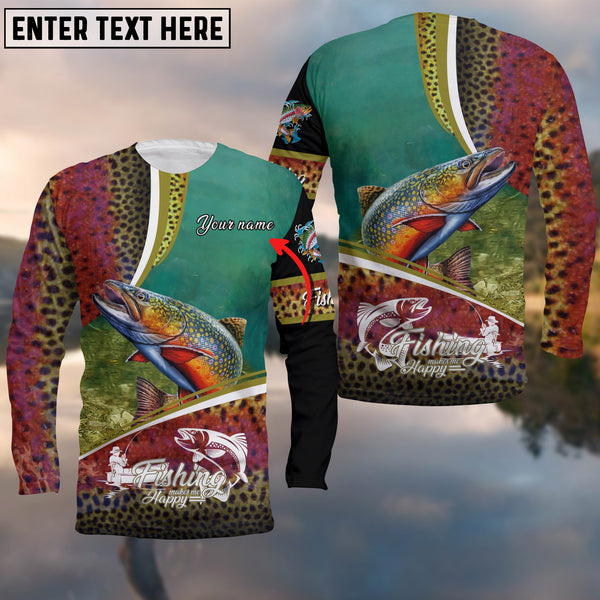 Maxcorners Customize Name Fishing Trout Makes Me Happy 3D Shirts