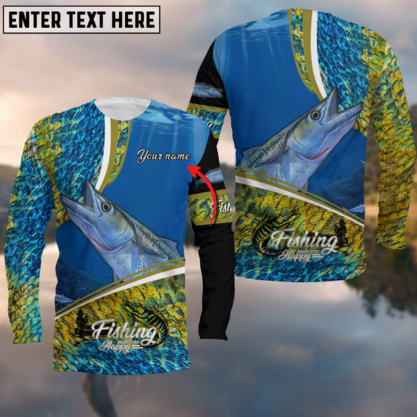 Maxcorners Customize Name Fishing Kingfish Makes Me Happy 3D Shirts