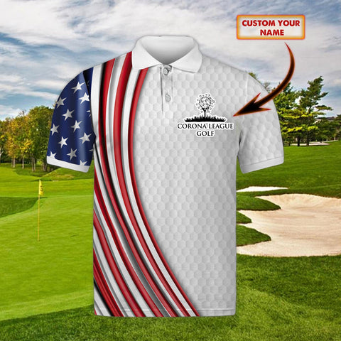 Maxcorners Golf American Flag Customized Name 3D Shirt KH