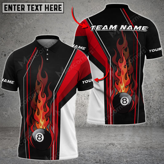 Maxcorners Billiards 8 Ball Pool Fire Multicolor Options Personalized Name 3D Shirt (4 Colors)