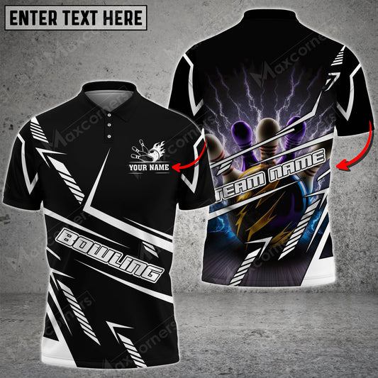Maxcorners Bowling Ball And Pins Cyber Thundering Multicolor Option Customized Name 3D Shirt (4 Colors)
