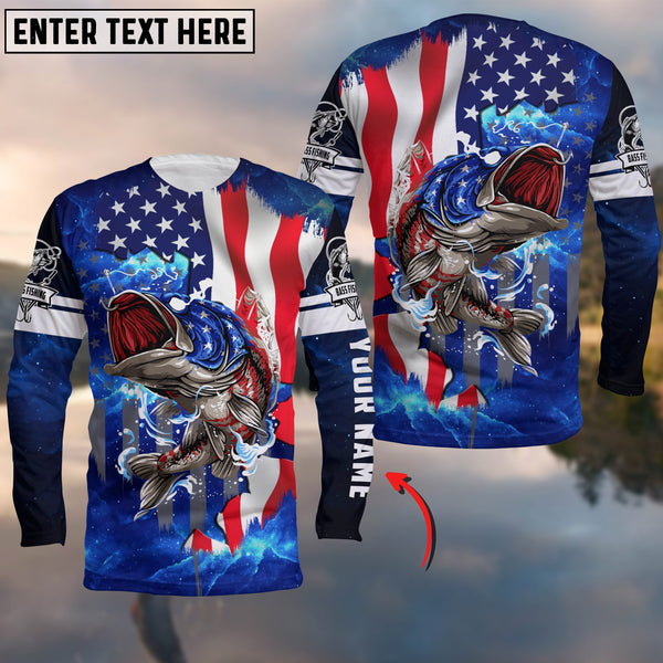 Maxcorners Fishing Flag America Bass Customize Name 3D Shirts