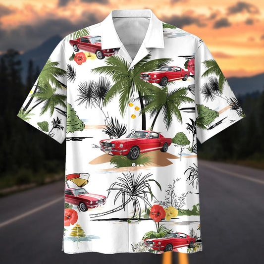 Maxcorners Personalized Car Red Mustang Tropical Paradise Hawaiian Shirt