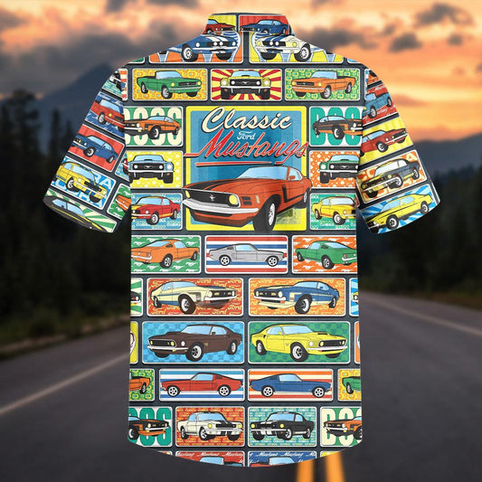 Maxcorners Classic Ford Mustangs Retro Collage Hawaiian Shirt