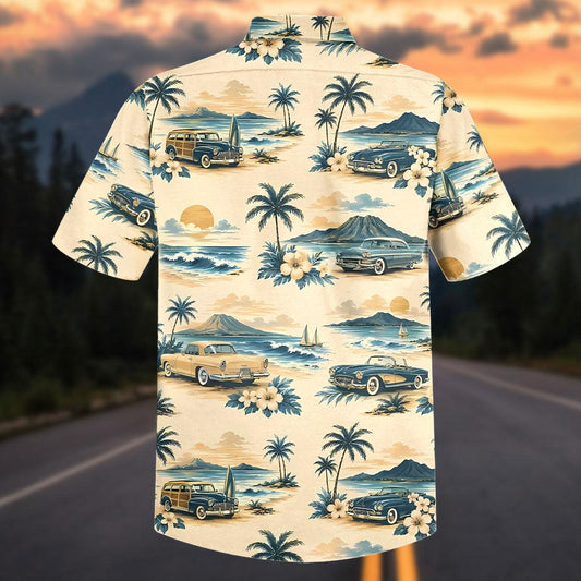 Maxcorners Personalized Vintage Classic Car Tropical Beach Hawaiian Shirt