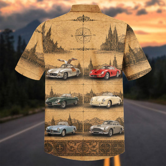 Maxcorners European Classic Cars Vintage - Personalized Name Car Hawaiian Shirt