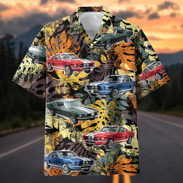 Maxcorners Personalized Classic Fastback Muscle Car Tropical Grunge Hawaiian Shirt