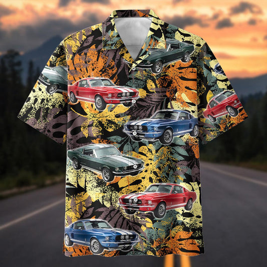Maxcorners Personalized Classic Fastback Muscle Car Tropical Grunge Hawaiian Shirt