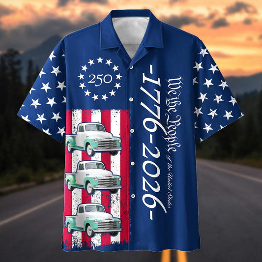Maxcorners Personalized 1953 Chevrolet 3100 Hawaiian Shirt – America 250 Patriotic Vintage Car Aloha Shirt