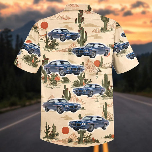 Maxcorners Personalized Classic Blue Muscle Car Desert Cactus Landscape Hawaiian Shirt