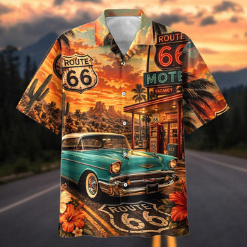 Maxcorners Personalized Route 66 Classic Chevrolet Bel Air Hawaiian Shirt
