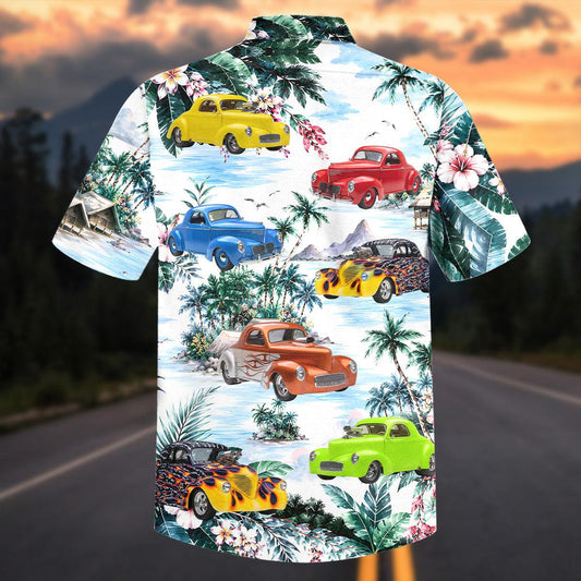 Maxcorners Personalized Car Colorful Hot Rod Tropical Beach Hawaiian Shirt