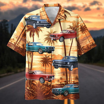 Maxcorners Personalized Car Classic Muscle Car Tropical Sunset Hawaiian Shirt
