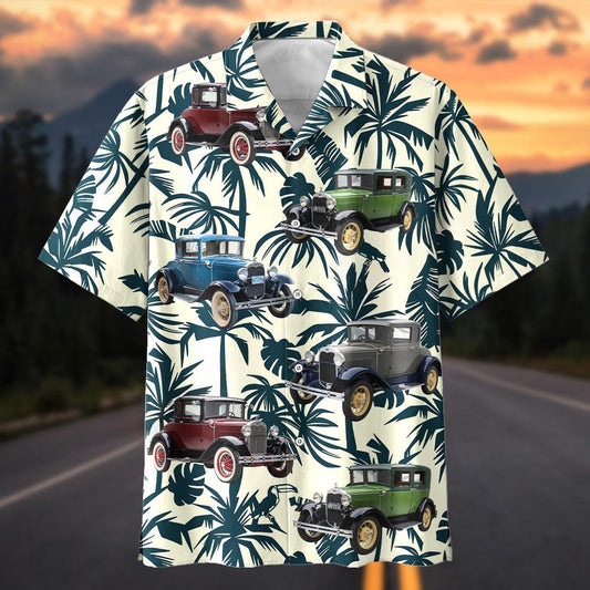 Maxcorners Personalized Car Antique Classic Car Tropical Palm Leaf Hawaiian Shirt