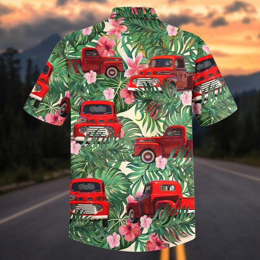 Maxcorners Custom Car Red Vintage 1950 Ford F-1 Pickup Tropical Hawaiian Shirt