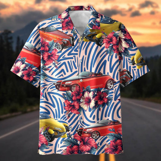 Maxcorners Custom Car Retro Modern Hot Rod Tropical Hibiscus Hawaiian Shirt