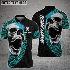 Maxcorners Skull Bowling Shirt Gothic Tribal Tattoo Style Multioptions Personalized Name, Team Name Unisex 3D Shirt (4 Colors)