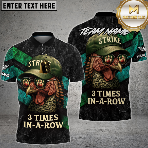 Maxcorners Bowling Shirt Funny Turkey Strike Multioptions Personalized Name, Team Name Unisex 3D Shirt (4 Colors)