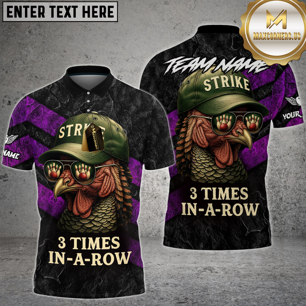 Maxcorners Bowling Shirt Funny Turkey Strike Multioptions Personalized Name, Team Name Unisex 3D Shirt (4 Colors)