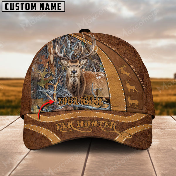 Maxcorners Hunting (Multi Animal Options) Camo Leather Pattern Personalized Hats