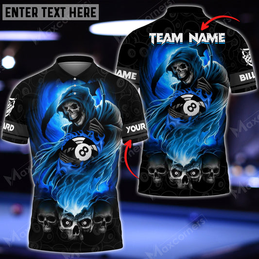 Maxcorners Billiards Ball 8 Fire Death Skull Multicolor Options Personalized Name 3D Shirt (6 Colors)