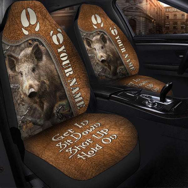 Maxcorners Personalized Name Boar Hunting Forest Hold on Funny Car Seat Covers