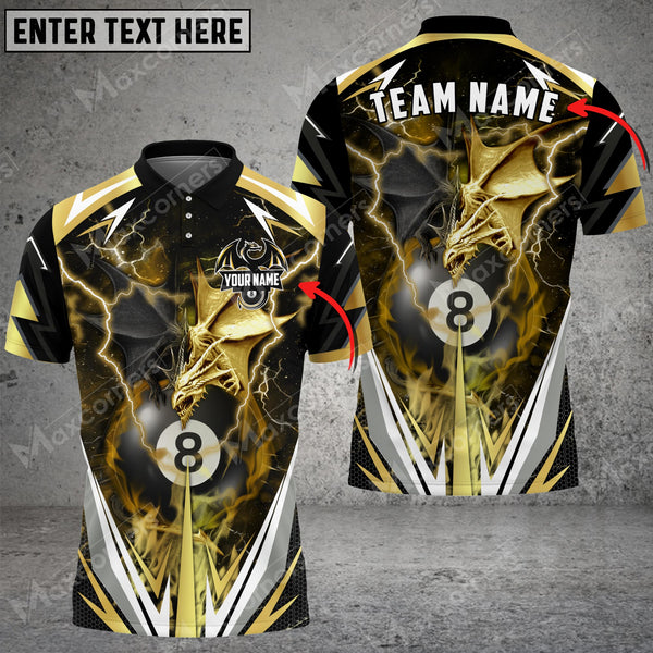 Maxcorners Billiards Thunder Space Dragon Personalized Name, Team Name Unisex Shirt ( 6 Colors )