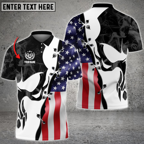 Maxcorners Billiards Skull USA Flag Personalized Name 3D Shirt