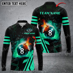Maxcorners Billiard 8 Ball Flame Multicolor Option Customized Name Long Sleeve Polo Shirt