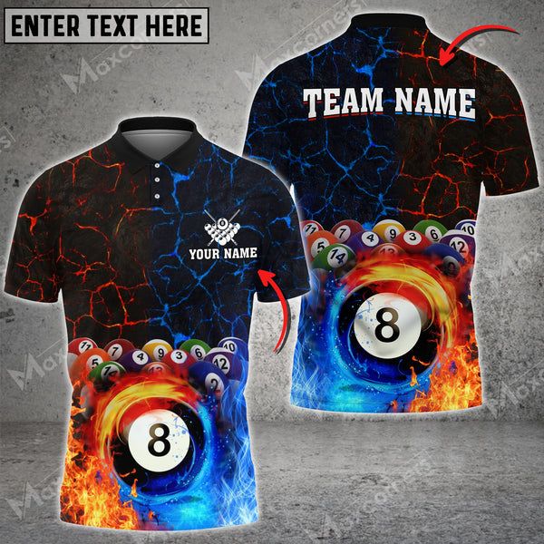 Maxcorners Billiards 8 Ball Water And Fire Personalized Name 3D Shirt
