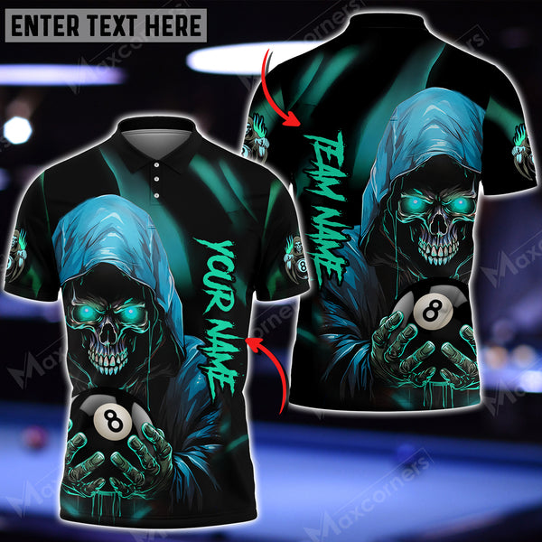 Maxcorners Billiards Grim Reaper Skull Personalized Name, Team Name Unisex Shirt ( 6 Colors )