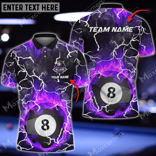 Maxcorners Billiards 8 Ball Fire Colorful Rays Of Light Premium Personalized Name, Team Name Unisex Shirt ( 6 Colors )