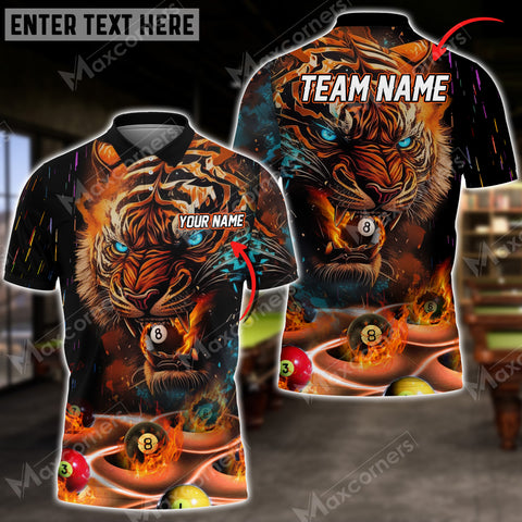 Maxcorners Billiard Fire Tiger Premium Personalized Name 3D Shirt