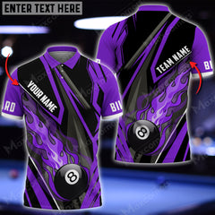 Maxcorners Billiard 8 Ball Fire Personalized Name 3D Polo Shirt (Multi Color Options)