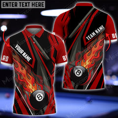 Maxcorners Billiard 8 Ball Fire Personalized Name 3D Polo Shirt (Multi Color Options)