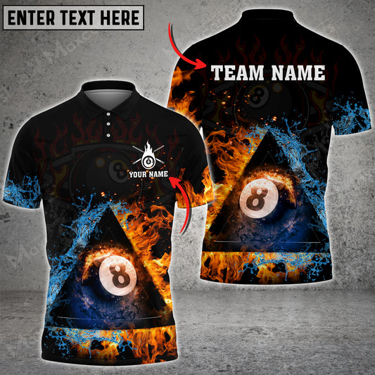 Maxcorners Billiards 8 Ball Water And Fire Personalized Name 3D Shirt